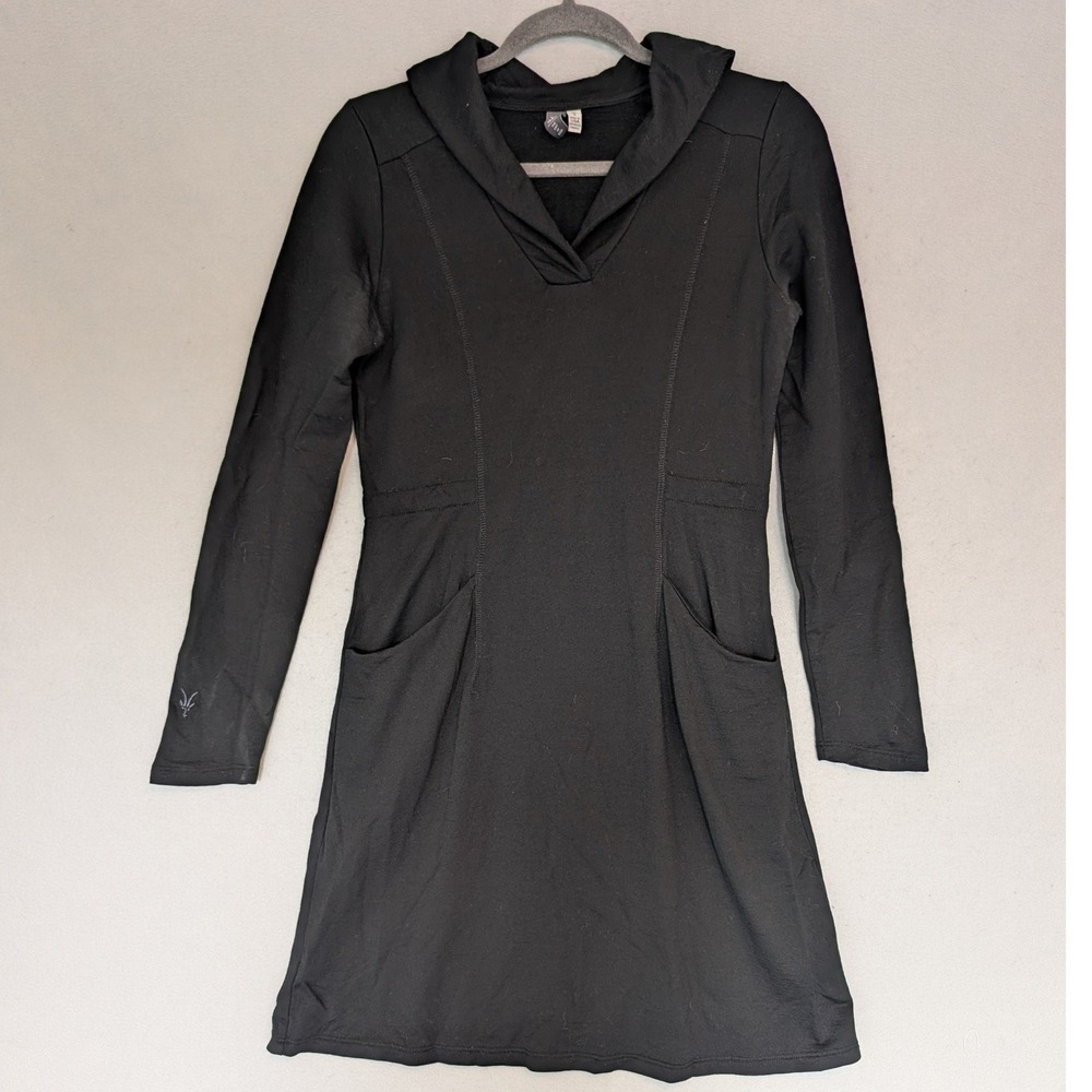 Ibex Dress Black Merino Wool Long Sleeve Pockets Womens Small Minimalist Travel